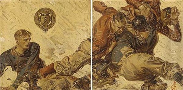 Football Scrimmage Oil Painting by Joseph Christian Leyendecker