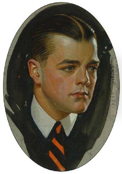 Head Of Man Wearing Striped Tie Oil Painting by Joseph Christian Leyendecker