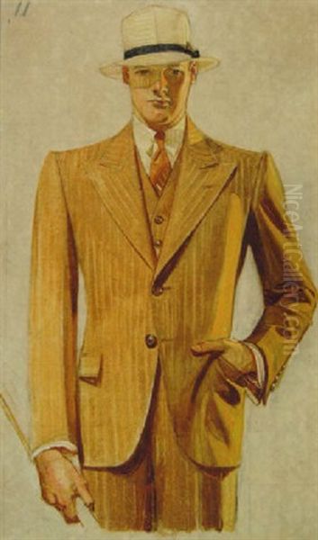 Standing Man In Caramel-colored Suit And Light Hat Oil Painting by Joseph Christian Leyendecker