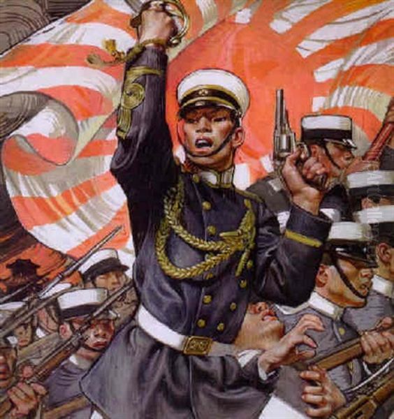 Charging Japanese Soldiers Oil Painting by Joseph Christian Leyendecker