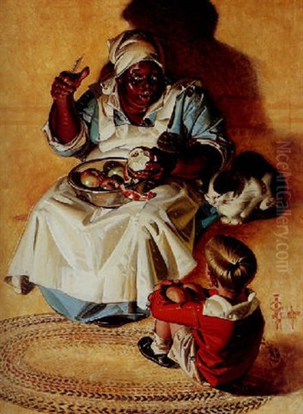 Storytime In The Kitchen Oil Painting by Joseph Christian Leyendecker