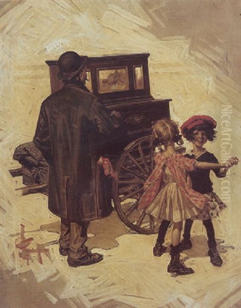 Organ Grinder Oil Painting by Joseph Christian Leyendecker