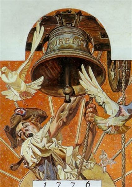 Patriot And Liberty Bell Oil Painting by Joseph Christian Leyendecker