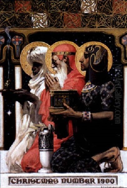 The Three Kings, Kneeling With Gifts Oil Painting by Joseph Christian Leyendecker