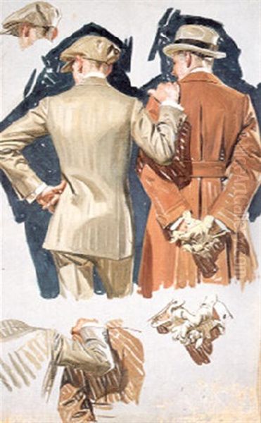 Man In Jacket And Man In Long Coat Facing Away Oil Painting by Joseph Christian Leyendecker