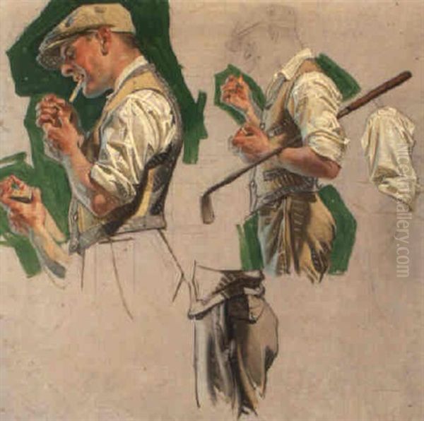 Golfer Lighting His Cigarette by Joseph Christian Leyendecker