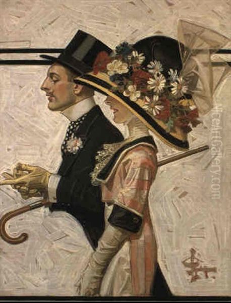 Strolling Easter Couple Oil Painting by Joseph Christian Leyendecker