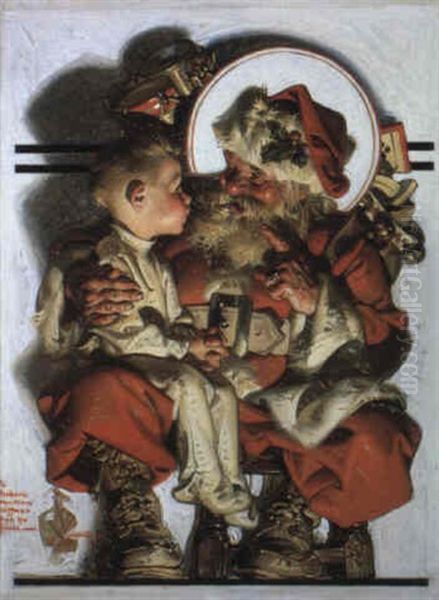 Magazine Cover: Santa With Boy On Knee Oil Painting by Joseph Christian Leyendecker