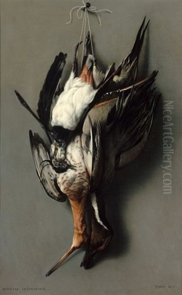 Trophee De Chasse Au Canard Pillet, Barge Rousse Et Vanneau Huppe Oil Painting by Mathias Leyendecker