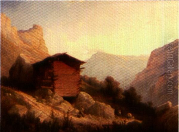 Bergers Dans La Montagne Oil Painting by Hippolyte Leymarie