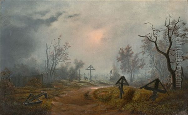 Clouds Over A Russian Graveyard Oil Painting by Julius Karl von Leypold