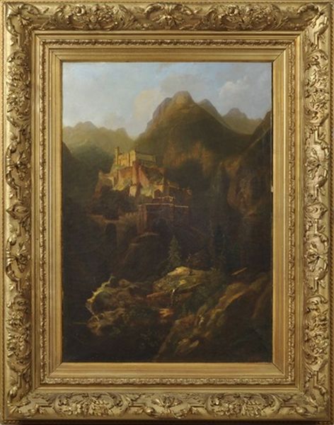 Landschaft Mit Burg In Gebirgsschlucht Oil Painting by Julius Karl von Leypold