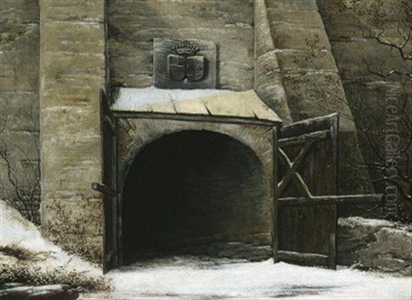 Im Tiefen Winter. Blick Auf Ein Verschneites Burgtor Oil Painting by Julius Karl von Leypold