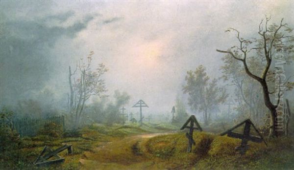 Russischer Friedhof Im Nebel Oil Painting by Julius Karl von Leypold