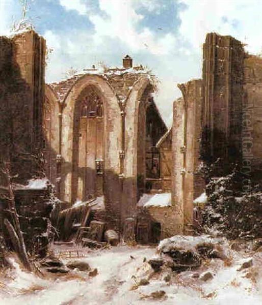 Klosterruine Meisen Im Winter by Julius Karl von Leypold