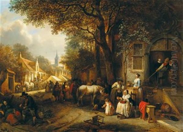 A Day At The Market Oil Painting by Hendrik Jan Augustyn Leys