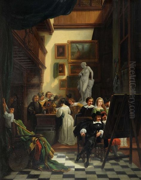 Rembrandt's Studio, Interior Scene Oil Painting by Hendrik Jan Augustyn Leys