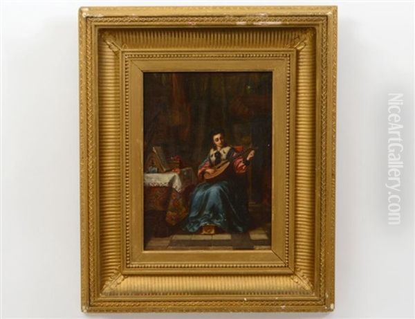 Interior Scene With A Woman Playing The Lute Oil Painting by Hendrik Jan Augustyn Leys