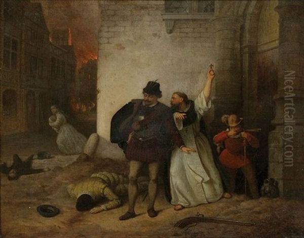 Street Scene During The Spanish Fury Oil Painting by Hendrik Jan Augustyn Leys