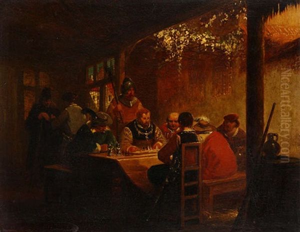 Scene D'auberge Animee De Joueurs D'echecs Oil Painting by Hendrik Jan Augustyn Leys