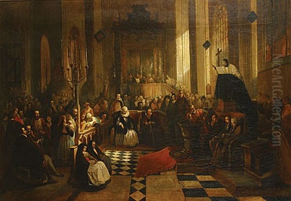 Reinstitution Du Culte Catholique A La Cathedrale D'anvers Oil Painting by Hendrik Jan Augustyn Leys