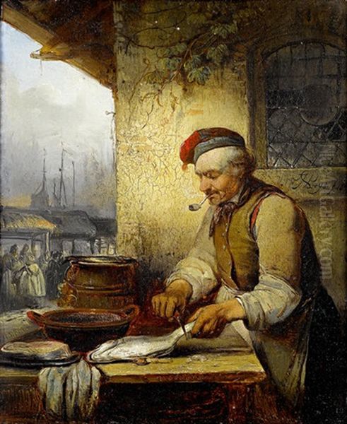 The Fishmonger Oil Painting by Hendrik Jan Augustyn Leys