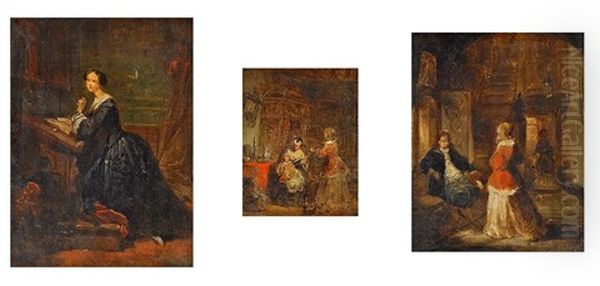 Interieurszenen (3 Studies) Oil Painting by Hendrik Jan Augustyn Leys