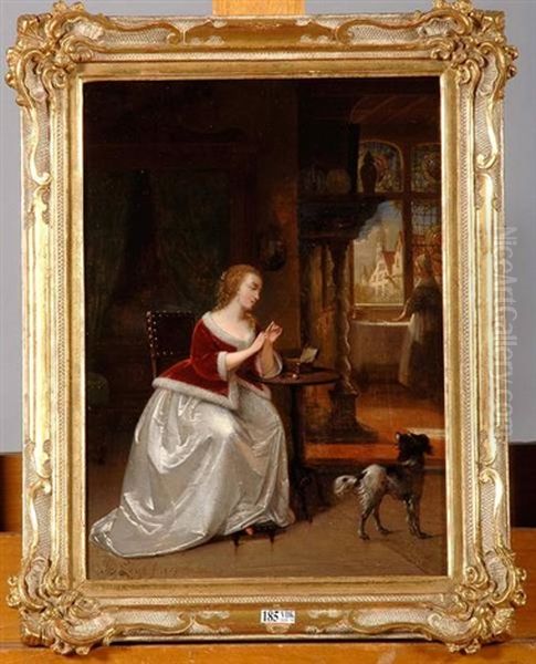 Jeune Fille A La Couture Dans Un Interieur Oil Painting by Hendrik Jan Augustyn Leys