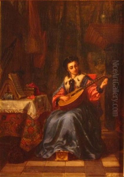 The Mandolin Player Oil Painting by Hendrik Jan Augustyn Leys