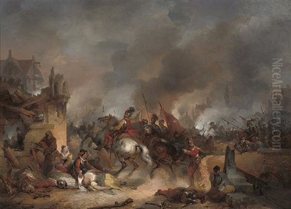 The Siege Of Antwerp Oil Painting by Hendrik Jan Augustyn Leys