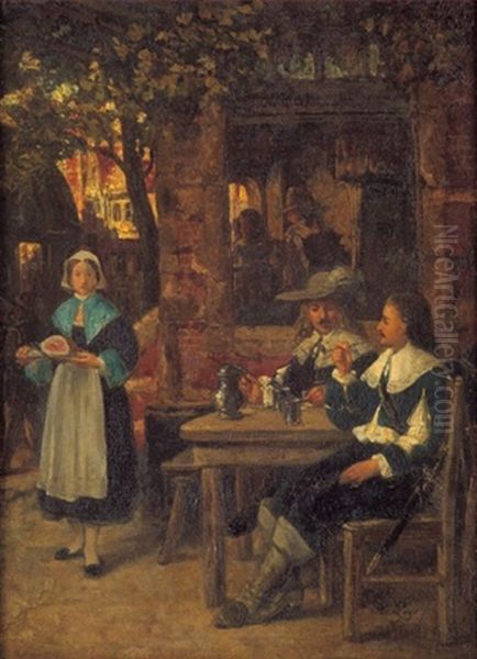 Zwei Edelleute In Einer Gartenwirtschaft Oil Painting by Hendrik Jan Augustyn Leys