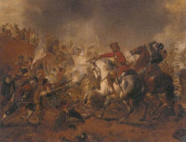 A Cavalry Skirmish Oil Painting by Hendrik Jan Augustyn Leys