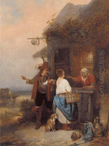 Asking For Directions Oil Painting by Hendrik Jan Augustyn Leys