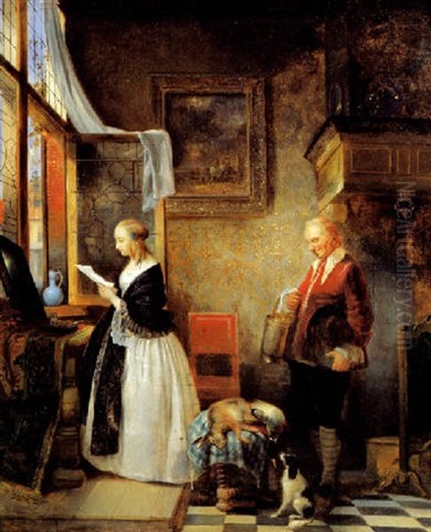 De Brief Oil Painting by Hendrik Jan Augustyn Leys