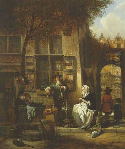 Winding The Skein Oil Painting by Hendrik Jan Augustyn Leys