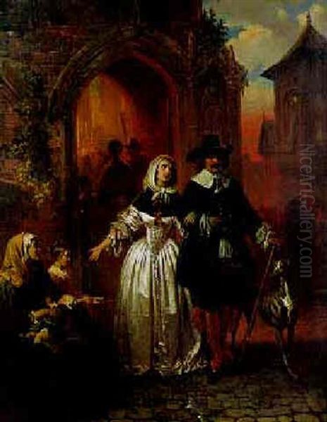 Leaving Church Oil Painting by Hendrik Jan Augustyn Leys