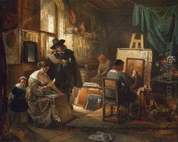 Im Atelier Eines Malers Oil Painting by Jean Auguste Henri Baron Leys