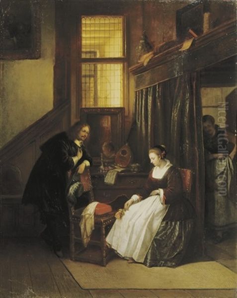 An Intimate Conversation Oil Painting by Jean Auguste Henri Baron Leys