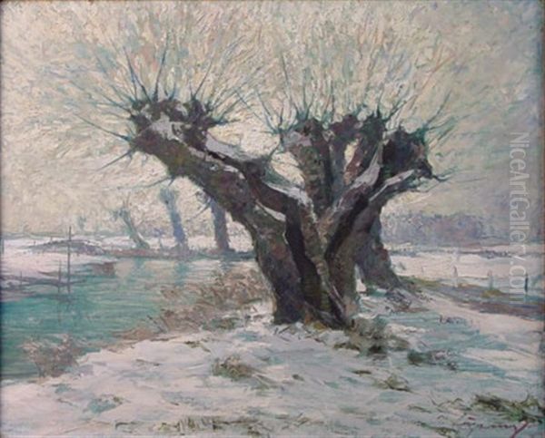 Kopfweiden Im Schnee Oil Painting by Piet Leysing