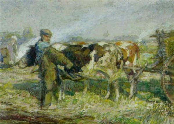 Bauern Mit Ochsenkarren Auf Dem Felde Oil Painting by Piet Leysing