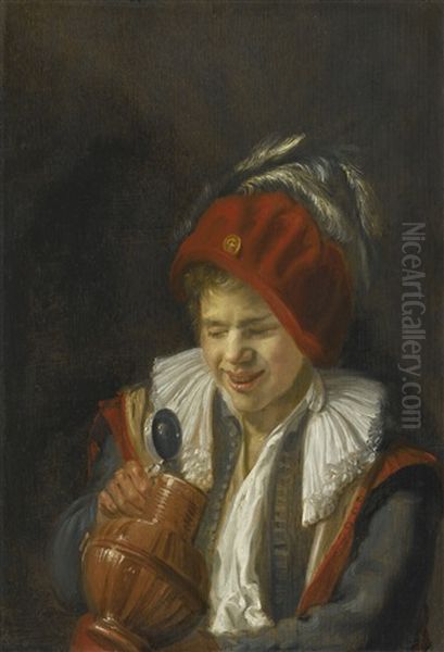 Boy Peering Into An Earthenware Tankard Oil Painting by Judith Leyster