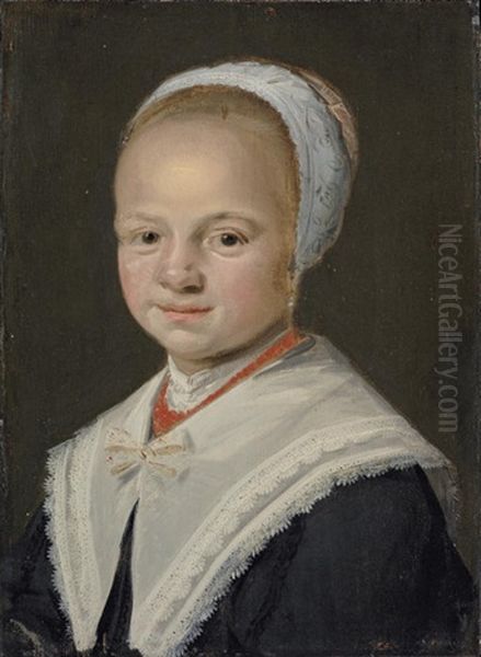 Portrait Of A Girl In A Black Dress With A White Collar And Cap Oil Painting by Judith Leyster