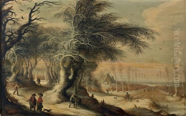 Paysage D'hiver Avec Des Villageois En Chemin Oil Painting by Gysbrecht Leytens