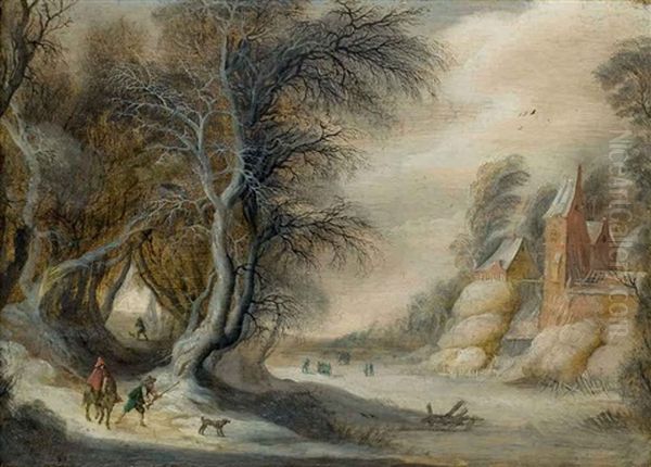 Chasseurs Dans Un Paysage D'hiver Oil Painting by Gysbrecht Leytens