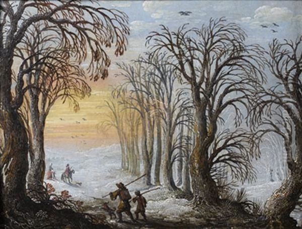 Cavaliers Et Marchands Ambulants Dans Un Paysage D'hiver Oil Painting by Gysbrecht Leytens