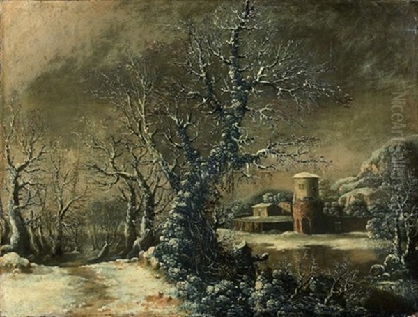 Paysage De Neige Dans La Campagne Romaine Oil Painting by Gysbrecht Leytens