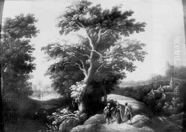 Paysage Au Grand Chene Avec Les Pelerins D'emmaus Oil Painting by Gysbrecht Leytens