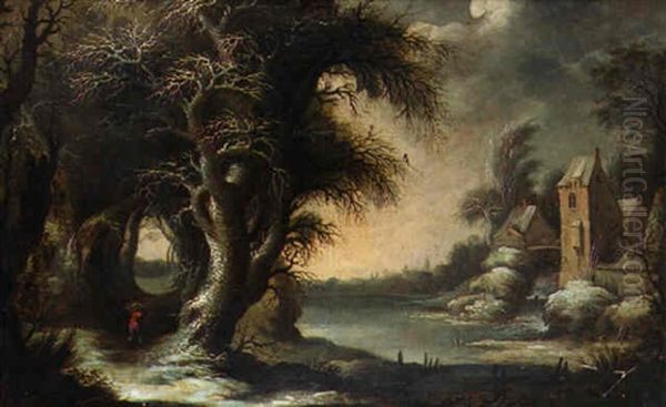 Paysage De Lac Gele Dans La Campagne Flamande Oil Painting by Gysbrecht Leytens