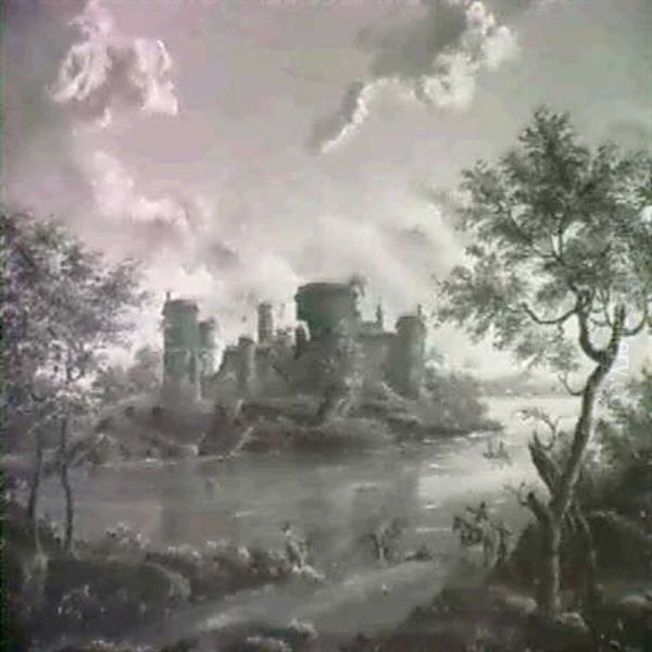 A Moated Castle In Ruins Oil Painting by M. de Lezay-Marnesia de Nettancourt