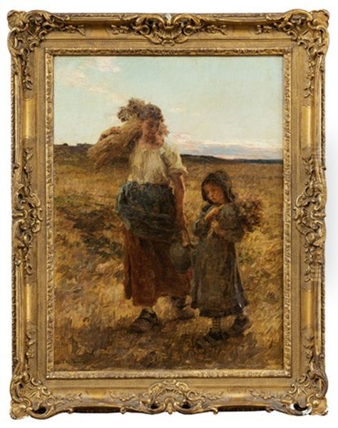 Nach Der Getreideernte. Bauerin Mit Ihrer Tochter Auf Dem Heimweg by Leon Augustin L'Hermitte